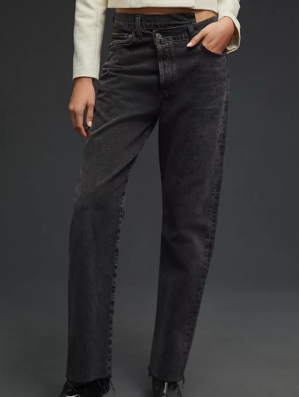 Agolde Criss cross Women's Straight-LegHigh rise  Jeans in Washed Charcoal
